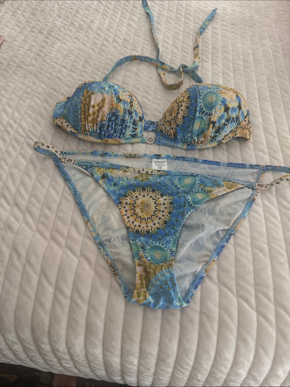 VENUS Blue & Gold Medallion Push-Up Bikini